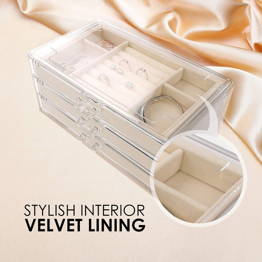 Acrylic Jewelry Organizer Box Women - 3 Drawers Clear Storage Case for Girls ...