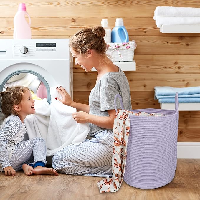 Rope Laundry Basket Hamper for Clothes Woven Storage Basket for Living Room - Image 4