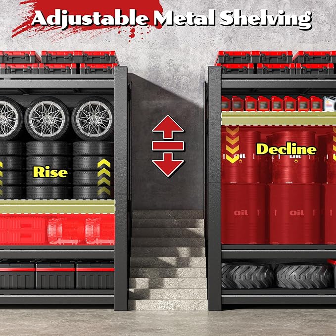 2500LBS Storage Shelves, 60.1" W Garage Shelving Heavy Duty, Adjustable Metal - Image 4