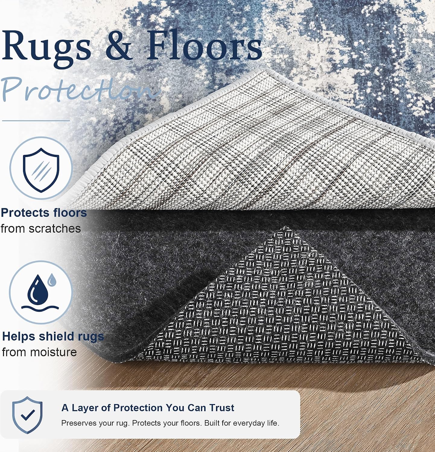 5x7 Non Slip Rug Pad Gripper Cushioned Carpet Pads | Ideas for Hardwood Floors, Thick Felt Liner with Silicone Backing, Under Area Rugs Anti Skid Mat Keep Rugs in Place and Safe