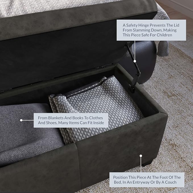 BELLEZE Storage Faux Leather Ottoman, 47 Inch Bench Bedroom Bench - Image 6