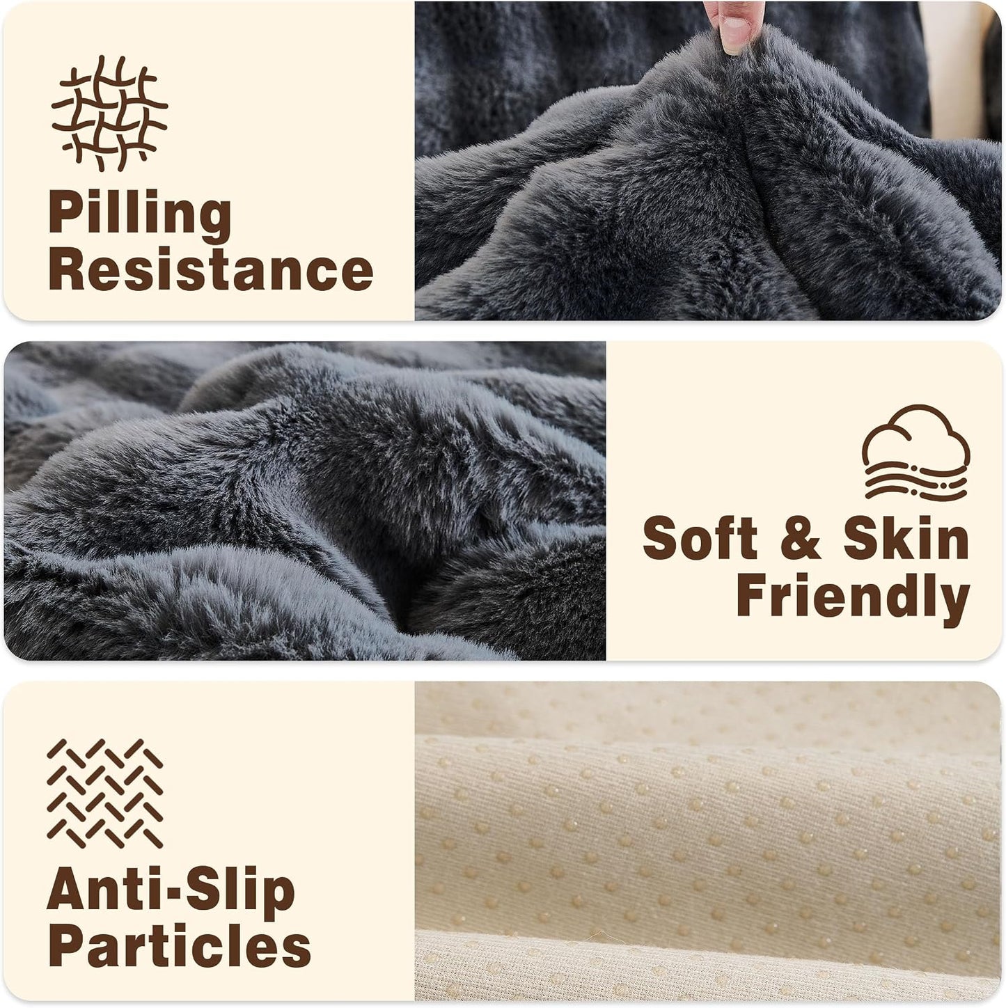 Soulsfeng Thick Plush Couch Cover for Dogs, Non-Slip Washable Pet Sofa Blanket, Soft Fuzzy Cushion Protector for 3 Cushion Couch, Pet Friendly Furniture Cover, Dark Grey 27.6" x 82.7"