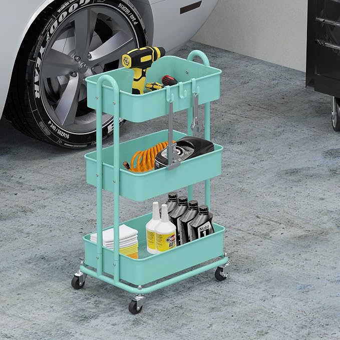 Simple Houseware 3-Tier Heavy Duty Metal Utility Rolling Cart - Image 4