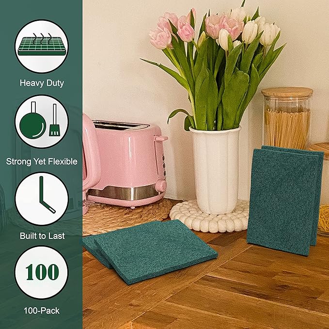 100 Pack Green Scouring Pads 3x4 Inch – Heavy Duty, Non Scratch Scrub Pads Bulk - Image 5