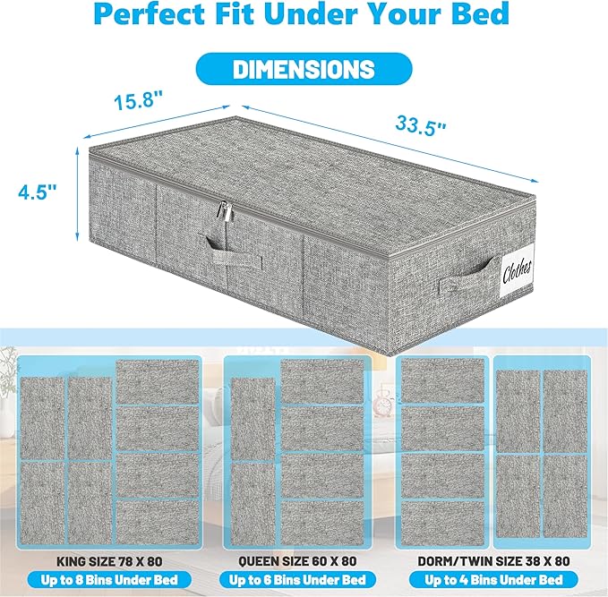 Under Bed Storage Container Bin 4 Pack, 4.5 Inch Slim Low Profile Underbed - Image 4