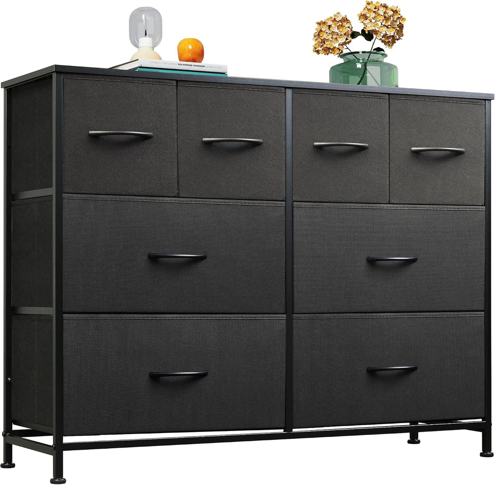 WLIVE Wide Dresser for Bedroom, 8 Drawer Chest of Drawers, Black
