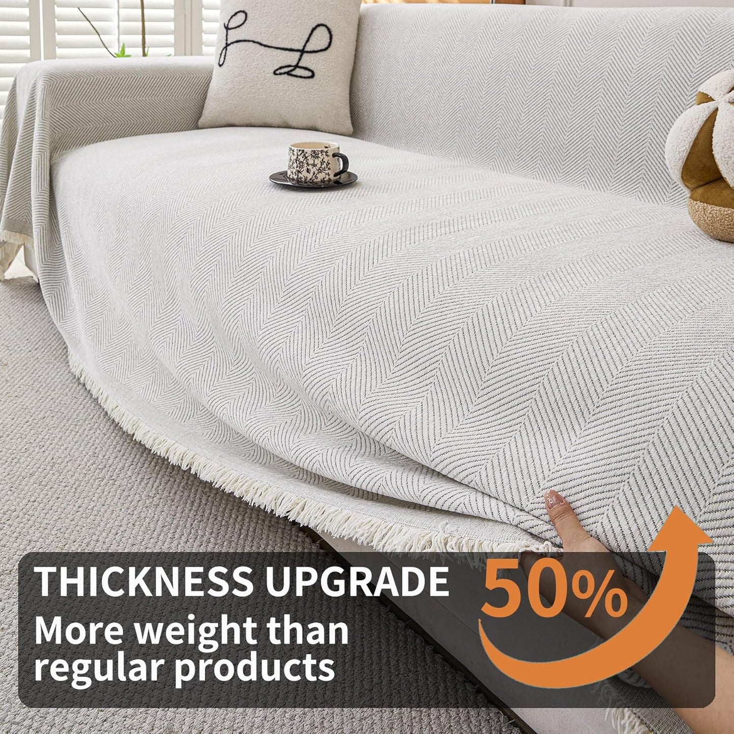 HAOMAIJIA Non Slip couch cover sofa covers for 3 cushion couch Washable sectional couch covers for Dogs pet Furniture Protector Couch Cover Blanket for Living Room (Off white, 91"x150")