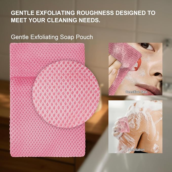 2 Pack Soap Bag Gentle Roughness, Bar Soap Pouch Saver Pocket, Body Scrubber - Image 3