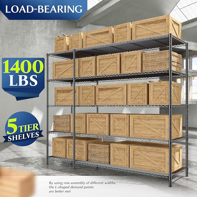 52.36" W Storage Shelves Metal Shelving Unit Load 1400LBS 5 Tier Wire Shelf - Image 5