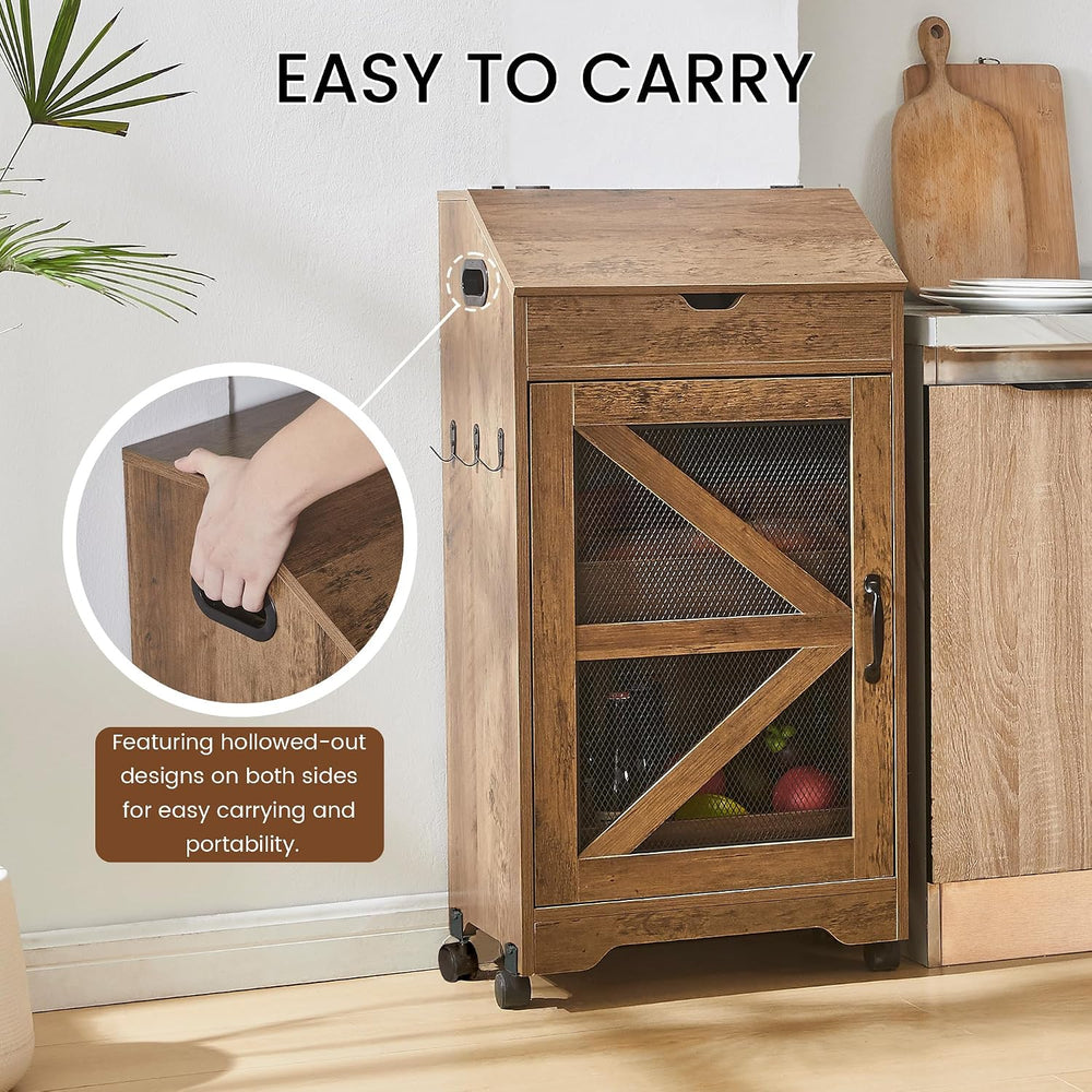 Potato Storage Bin, Movable Potato and Onion Storage Bin for Pantry(Walnut)