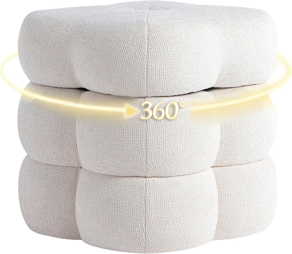 Get Set Style 360° Swivel Flower Ottoman, Linen Vanity Stool Footrest with 30...