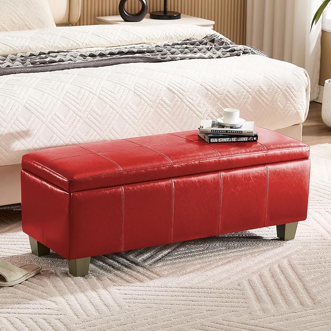 41" Faux Leather Storage Ottoman, Stitch Tufted Rectangle Upholstered End of by WUTUTUEE