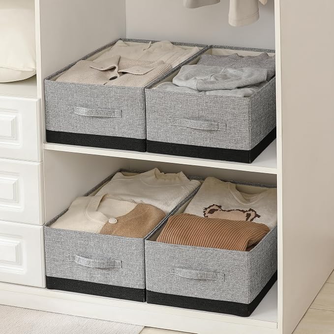 Linen Folding Storage Bins, 3 Pack Large Storage Baskets, Clothing Storage Bins - Image 8