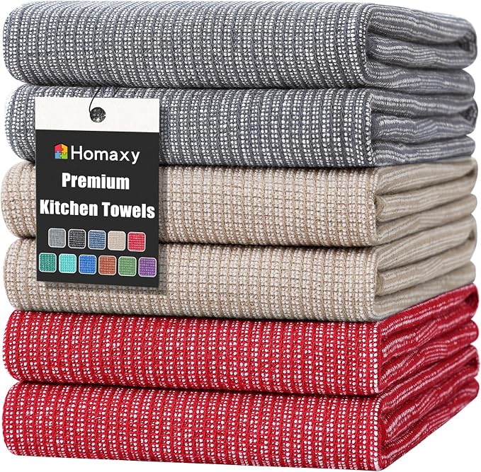 Homaxy Premium Kitchen Towels, Large Cotton Kitchen Hand Towels, Flat and Terry by Homaxy