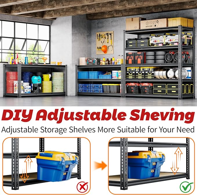 48"W Garage Shelving, 3050LBS Storage Shelves Heavy Duty, 5 Tier Metal Shelving - Image 5
