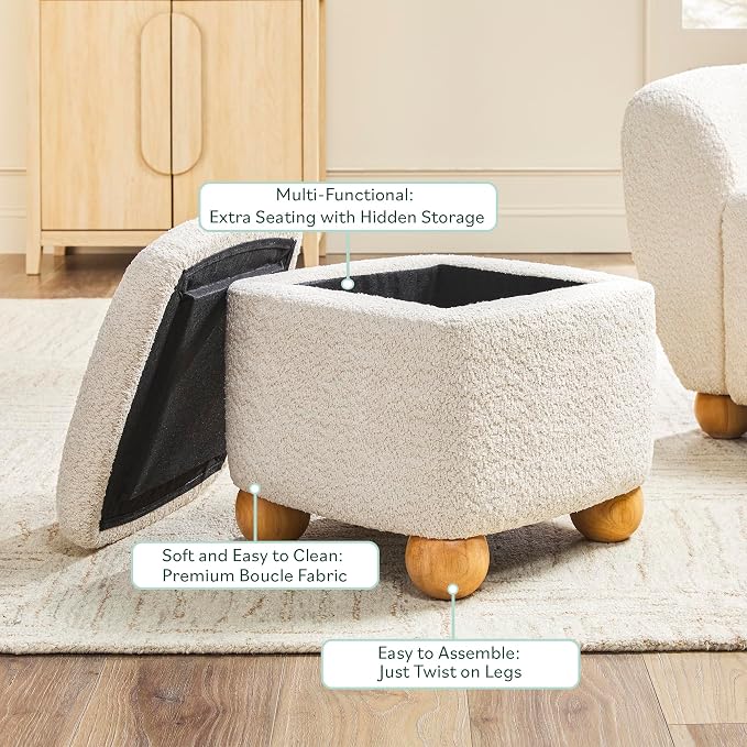 Walker Edison Linley Contemporary Small Storage Bouclé Ottoman - Image 3