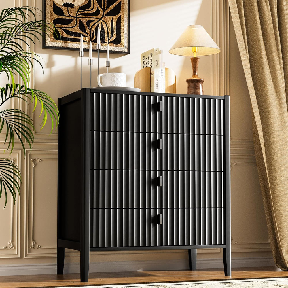 Furniway Black 4 Drawer Dresser, 31.5" Wide Modern Chest of Drawers with...