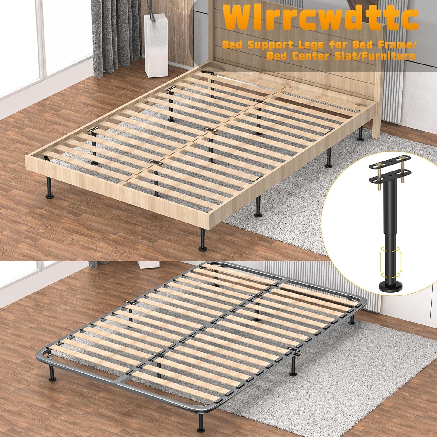 Wlrrcwdttc 4 Pcs Adjustable Height Bed Support Legs 7.08-12.6 inch, Bed Frame Center Support Legs for Bed Frame/Bed Center Slat/Furniture, Heavy Duty Metal Bed Replacement Legs Bed Slats Support Legs