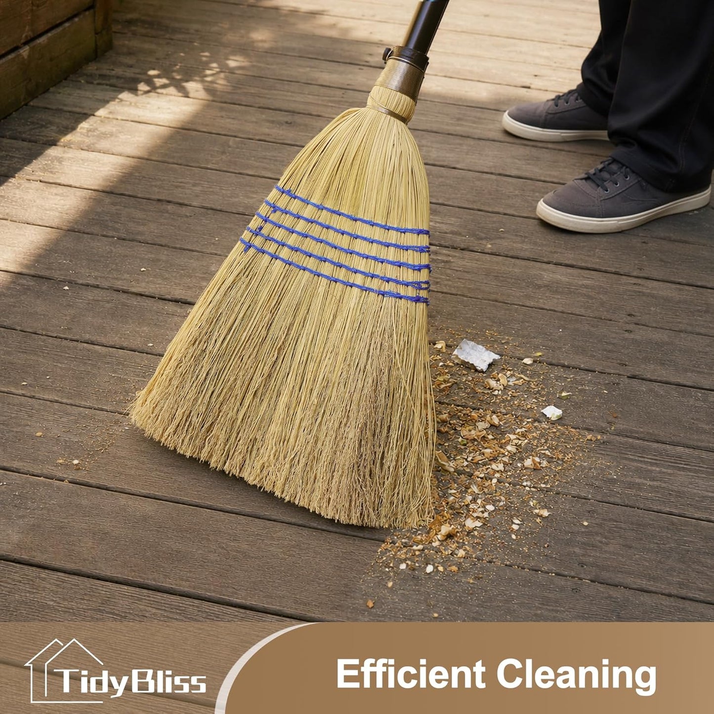 TidyBliss Corn Broom Heavy Duty, 59 inches Tall Household Indoor Outdoor Natural Straw Brush for Sweeping Garden, Garage, Yard, Porch, Patio, Sidewalk, Concrete, Stone Floors