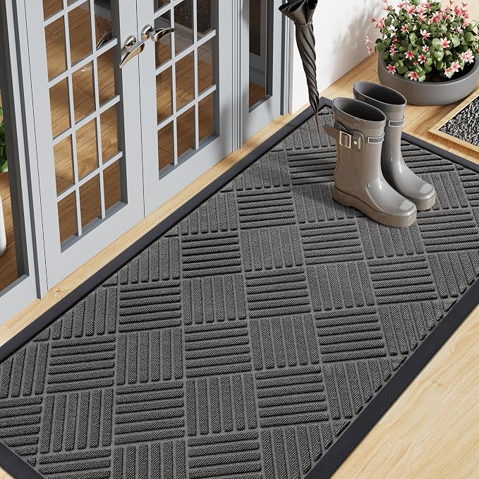 Smiry Front Door Mat Outside Entrance, Heavy Duty Outdoor Indoor Natural Rubber by Smiry