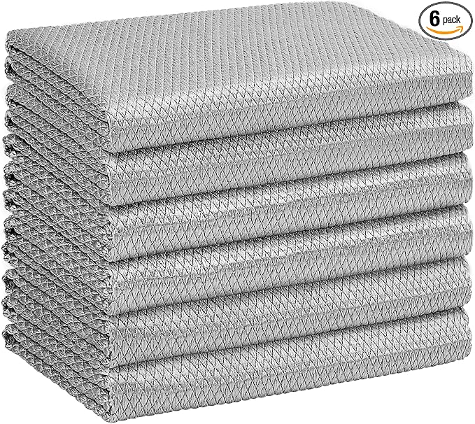 HOMEXCEL Grey Microfiber Glass Cleaning Cloths-6PK, Stainless Steel, Premium by HOMEXCEL