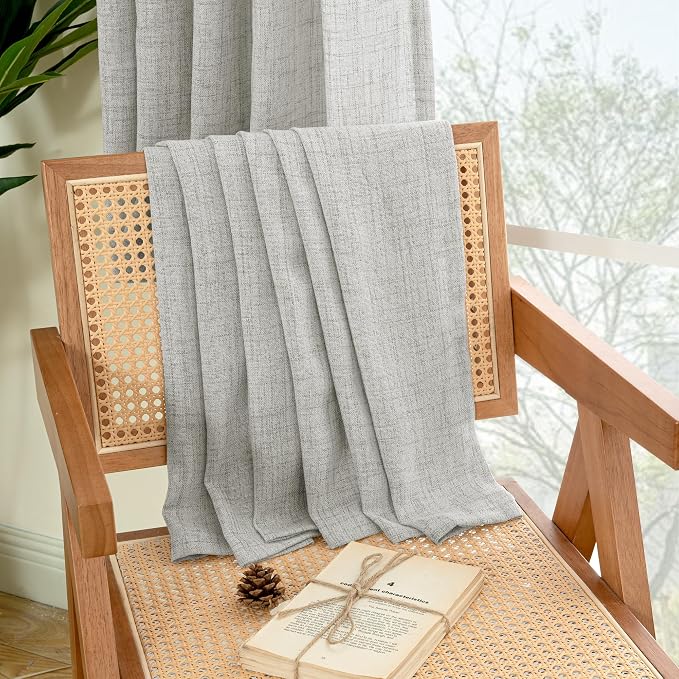 YoungsTex Light Grey Linen Curtains 63 Inches Length 2 Panels - Image 7