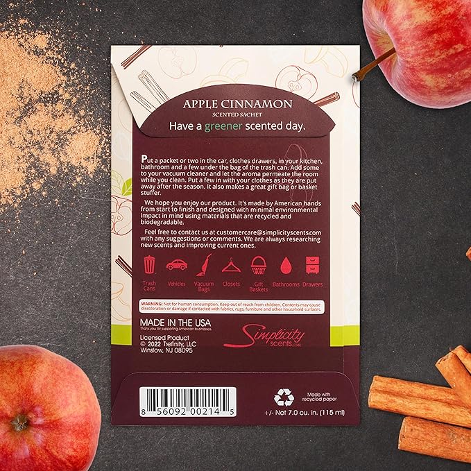 Simplicity Scents Apple Cinnamon Scented Sachets Pack of 3, Fall & Winter - Image 6
