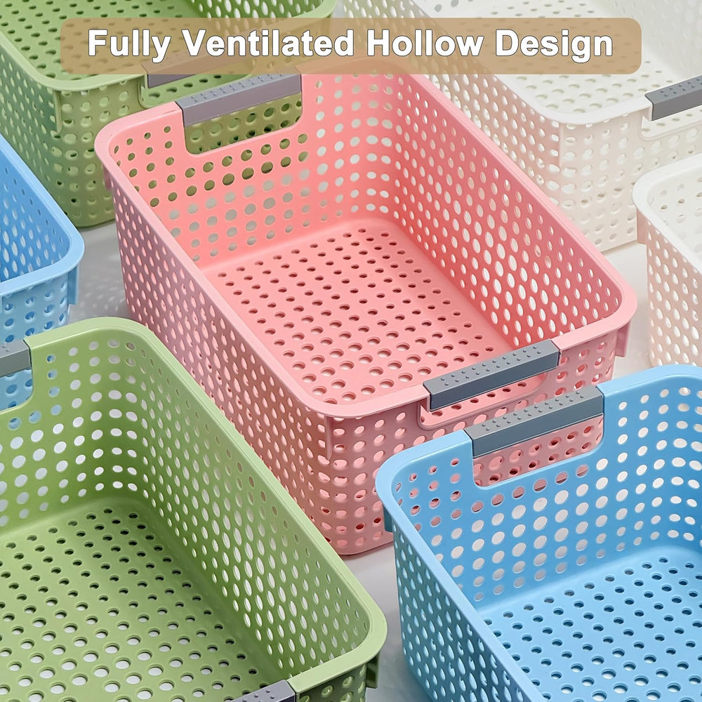 Soddeph 4-Pack Hollow Plastic Storage Baskets with Handles (Blue, Medium)
