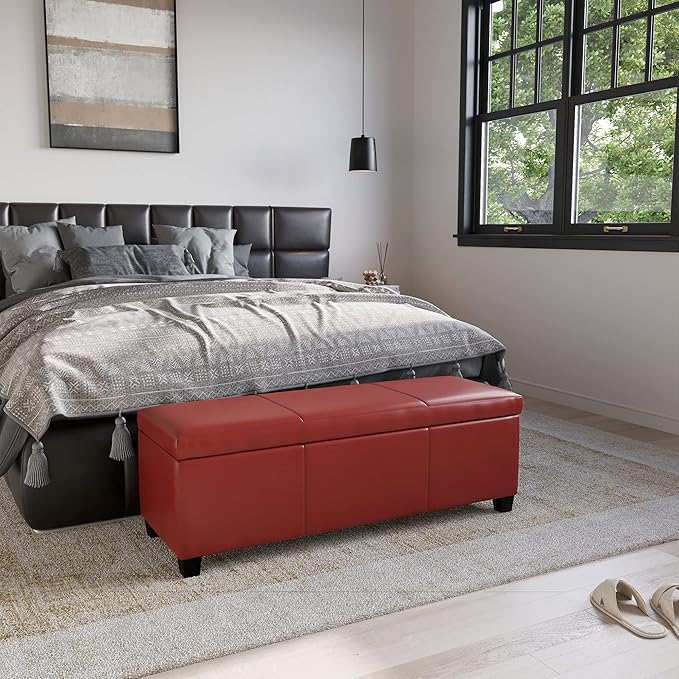 BELLEZE Storage Faux Leather Ottoman, 47 Inch Bench Bedroom Bench - Image 3