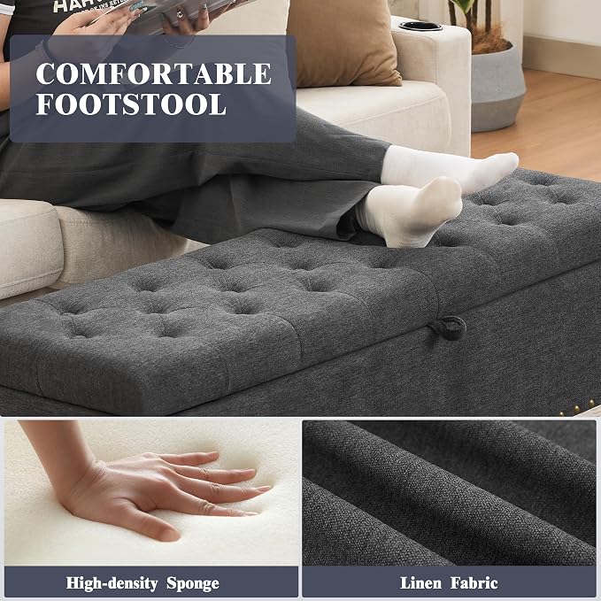 50" Storage Ottoman Bench, Tufted Ottoman - Image 5