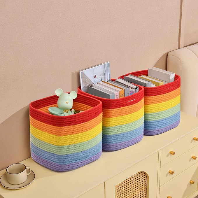 3 Pack Storage Cubes 11 Inch Cotton Rope Woven Baskets - Image 5