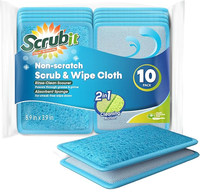 Scrub and Wipe Cleaning Sponges – SCRUBIT Dual Sided Scouring Pad and Sponge by SCRUBIT