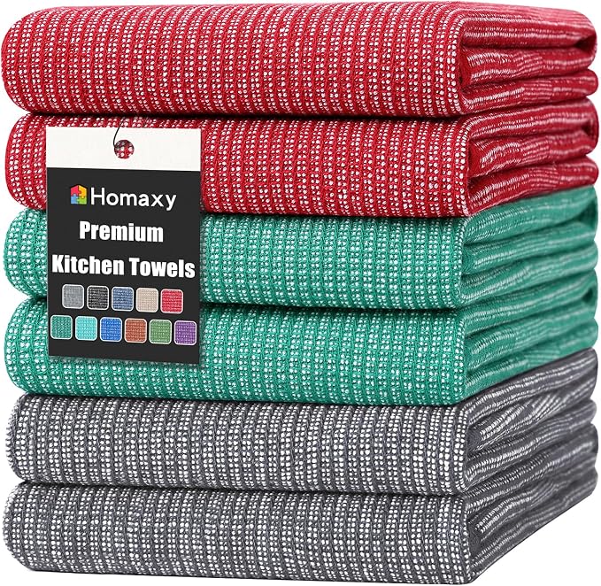 Homaxy Premium Kitchen Towels, Large Cotton Kitchen Hand Towels, Flat and Terry by Homaxy