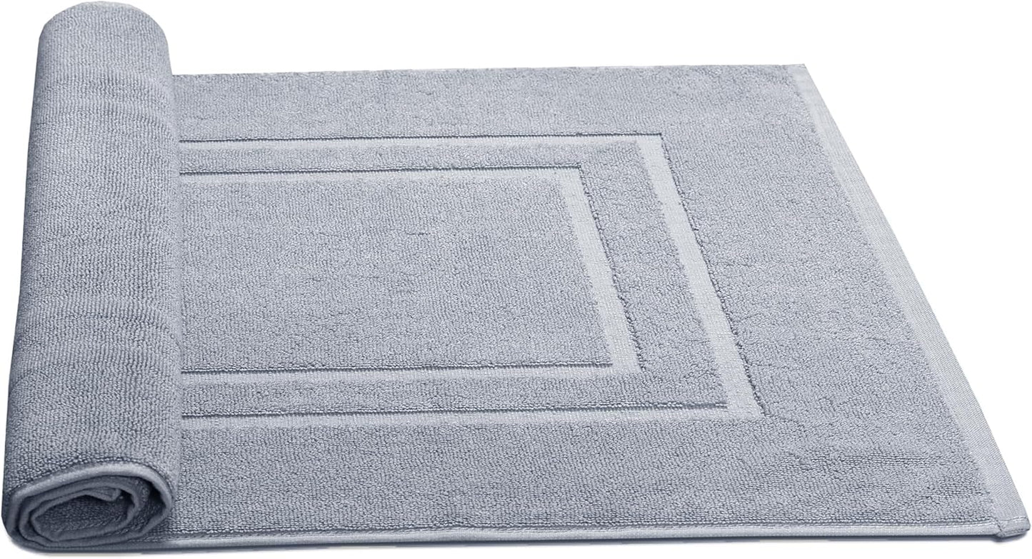 Feather & Stitch 2 Piece Towel Like Bath Mats (30x21 Inch) 100% Cotton Terry Bath Mats, Bathroom Shower Floor Mats [NOT A Bathroom Rug], Soft Absorbent Washable Mats - Grey