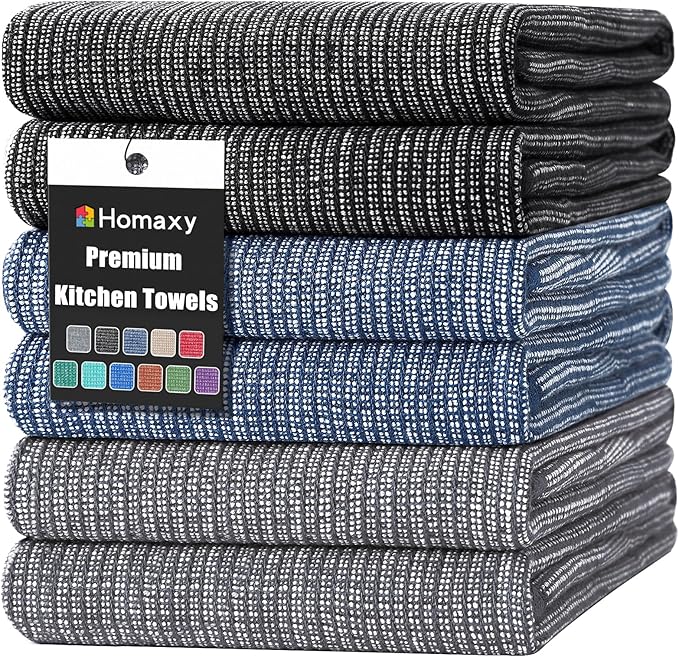 Homaxy Premium Kitchen Towels, Large Cotton Kitchen Hand Towels, Flat and Terry by Homaxy