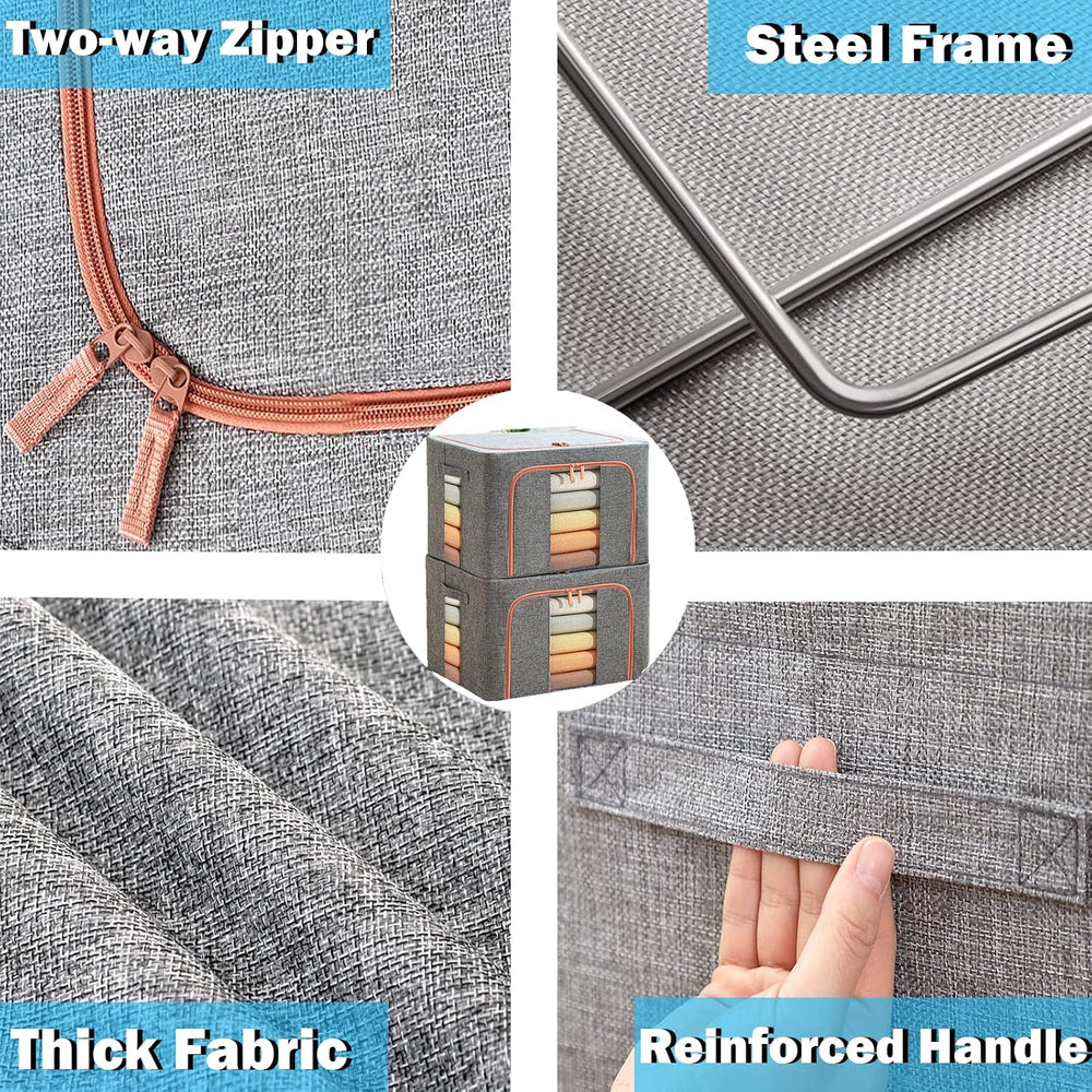 100L Large Storage Bags,Stackable Clothes Storage Bins with Hold Shape Metal ...