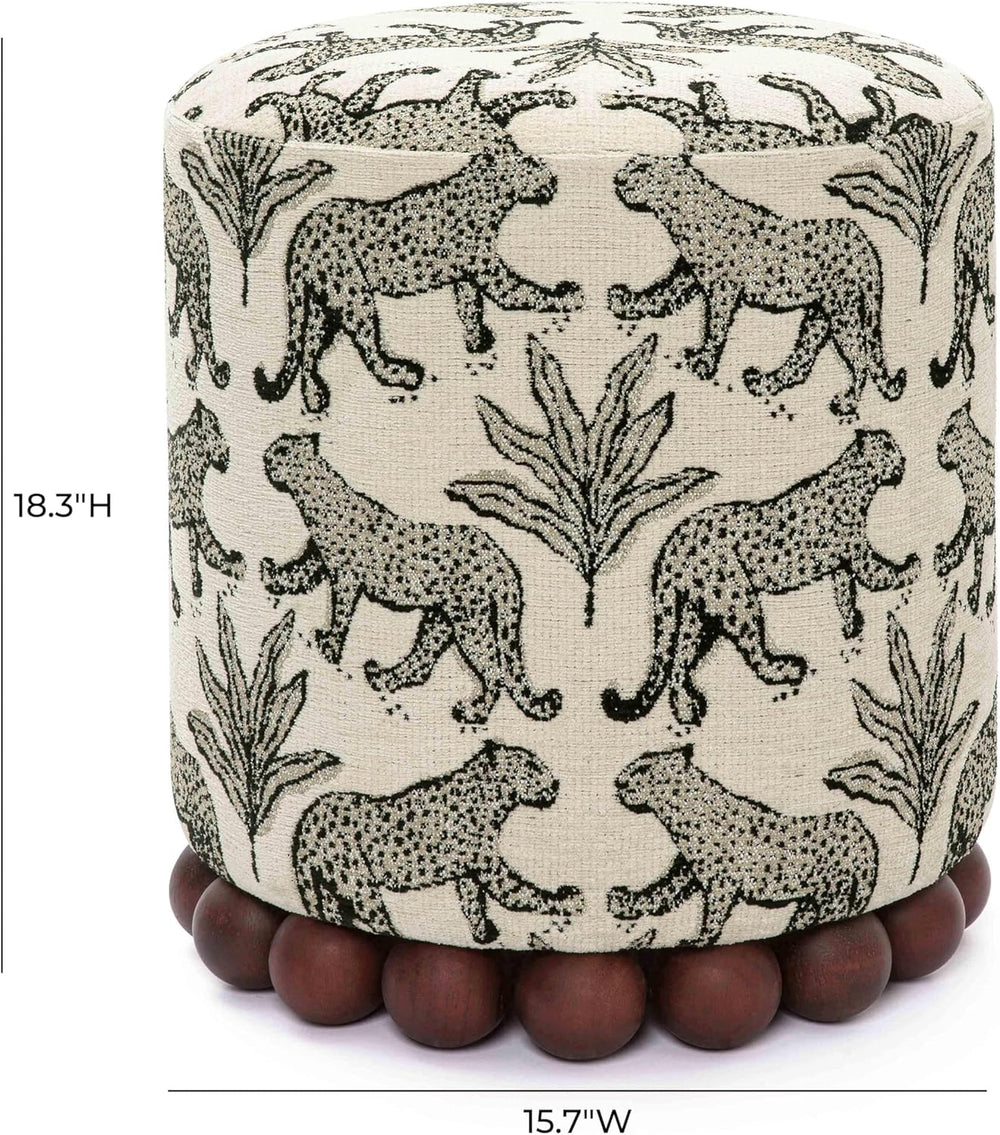 First of a Kind Ottoman Foot Rest - Cream Fabric Round Ottoman Stool with Sol...