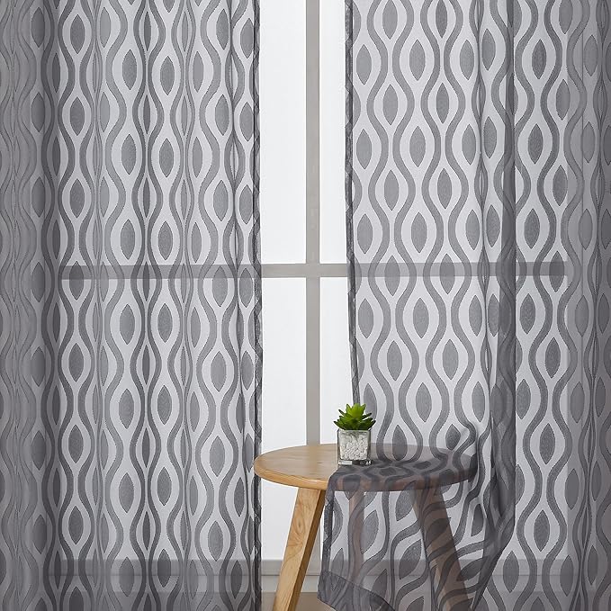 Aiyufeng Grey Sheer Curtains 45 Inch Length 2 Panels Set, Farmhouse Clip - Image 3