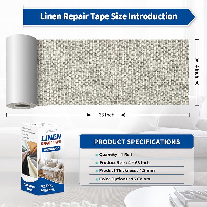 KING MOUNTAIN Linen Repair Patches, Self-Adhesive Fabric Patches, 4 X 63 inch - Image 4