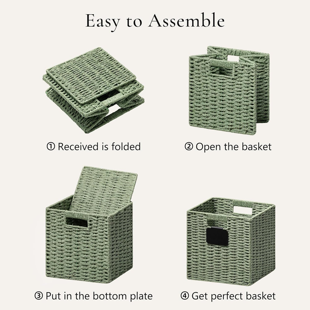 UBBCARE 4 Pack Small Wicker Basket, 9×9 Storage Cubes with Label, Foldable Gr...
