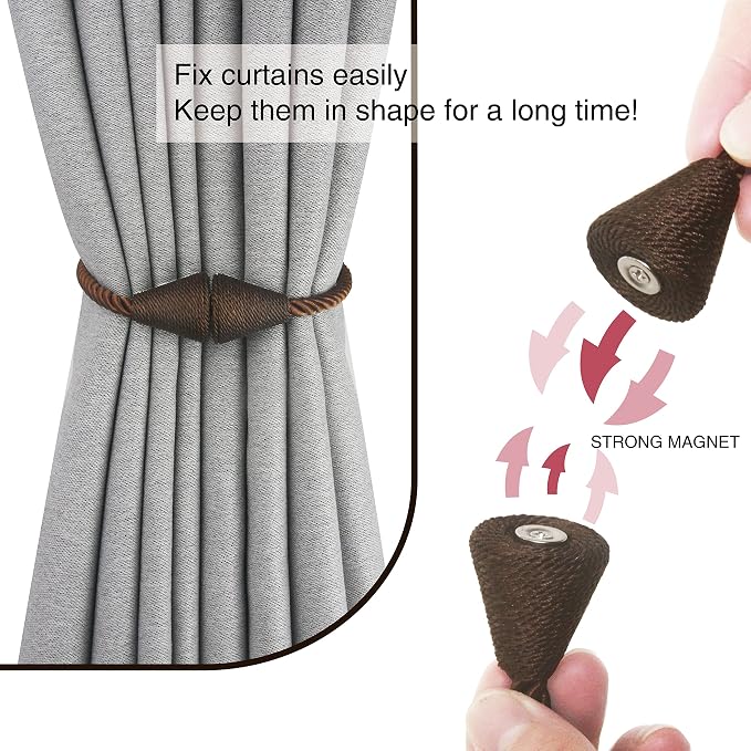 2 Pack Magnetic Curtain Tiebacks Rope Modern Handmade Curtain Tie Backs - Image 2