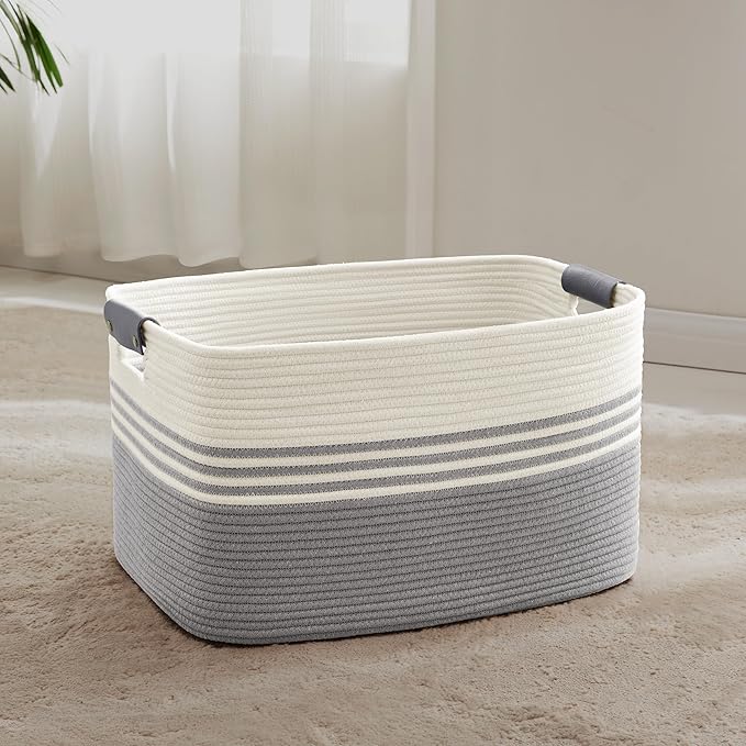 60L Large Laundry Basket with Leather Handles by ELEVATEDELEGANCETIMELESSSTYLE