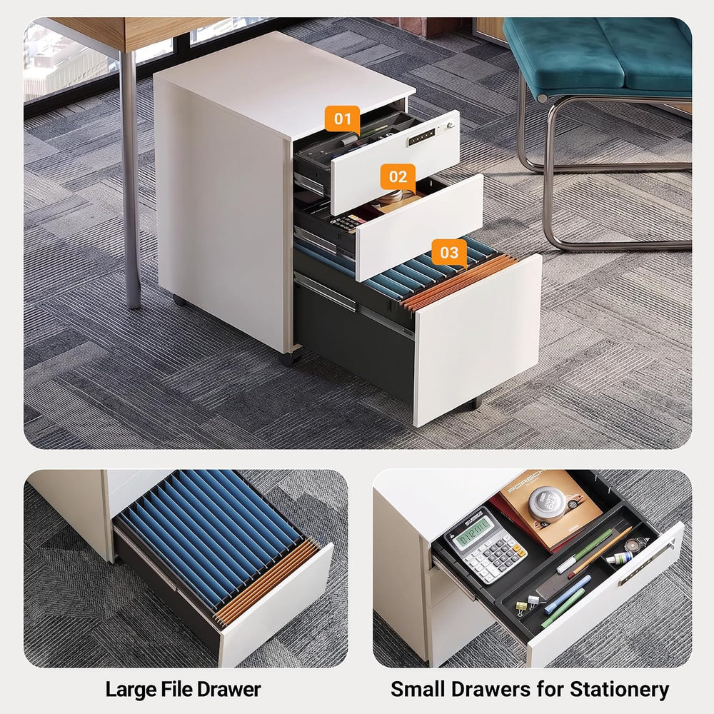 DEVAISE 3 Drawer File Cabinet with Combination Lock, Fully Assembled