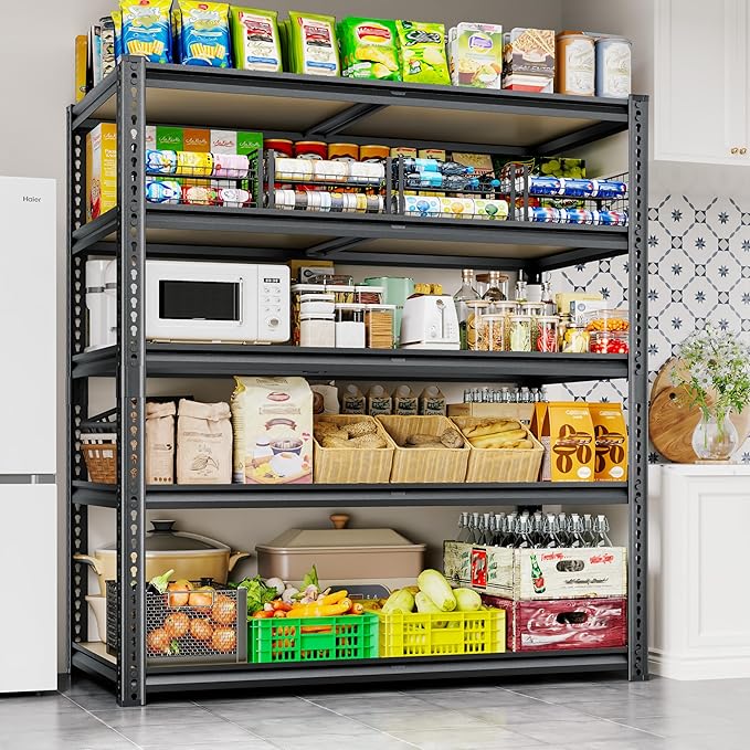 72"H Storage Shelves heavy duty, 2200LBS Garage Shelving, 5 Tier Metal Shelving - Image 7