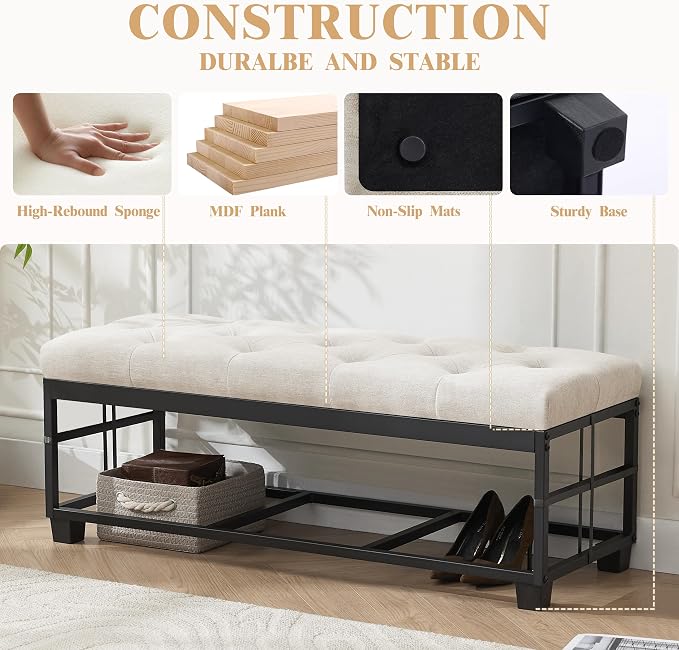 43’’ Storage Ottoman Bench, Linen Entryway Benches Load up to 660 Lb, Modern - Image 5