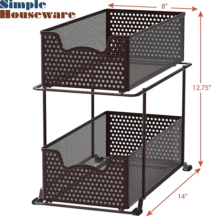 SIMPLE HOUSEWARE 2 Tier Sliding Cabinet Basket Organizer Drawer - Image 3