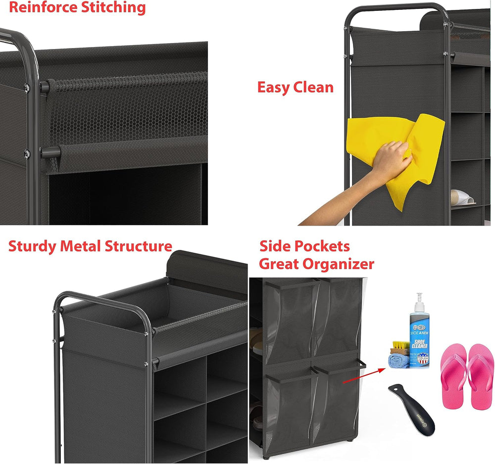 Simple Houseware 16 Cube Shoe Stand Tower Rack 8 Tier, Dark Gray