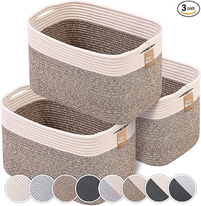 CHAT BLANC Cotton Rope Baskets for Organizing | 15”x10”x9” Storage Baskets for by CHATBLANC