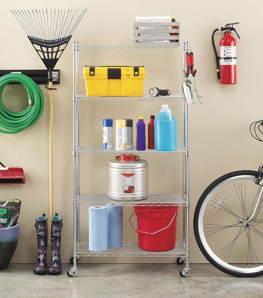 Whitmor 5 Tier Shelving Unit, Adjustable Storage Shelves with Wheels, 400 lbs...