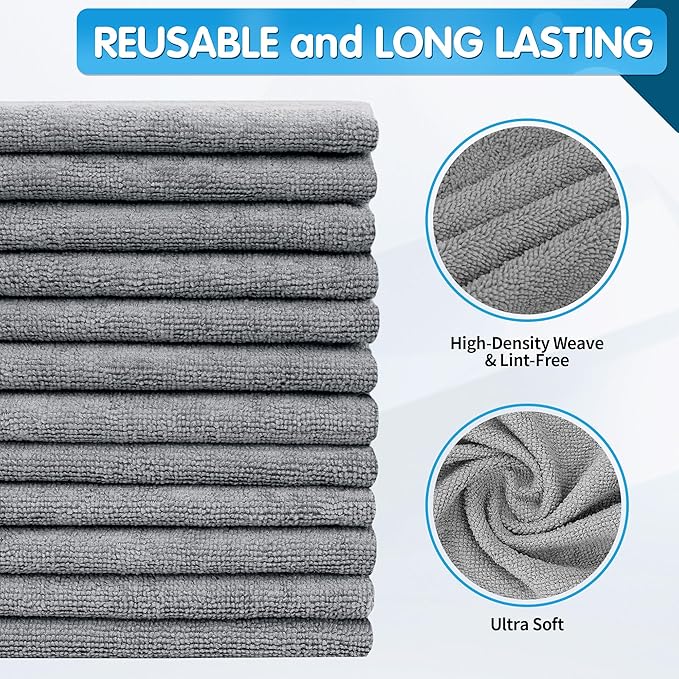 FIXSMITH Grey Microfiber Cleaning Cloth, Reusable Shop Towels, Microfiber Towels - Image 3